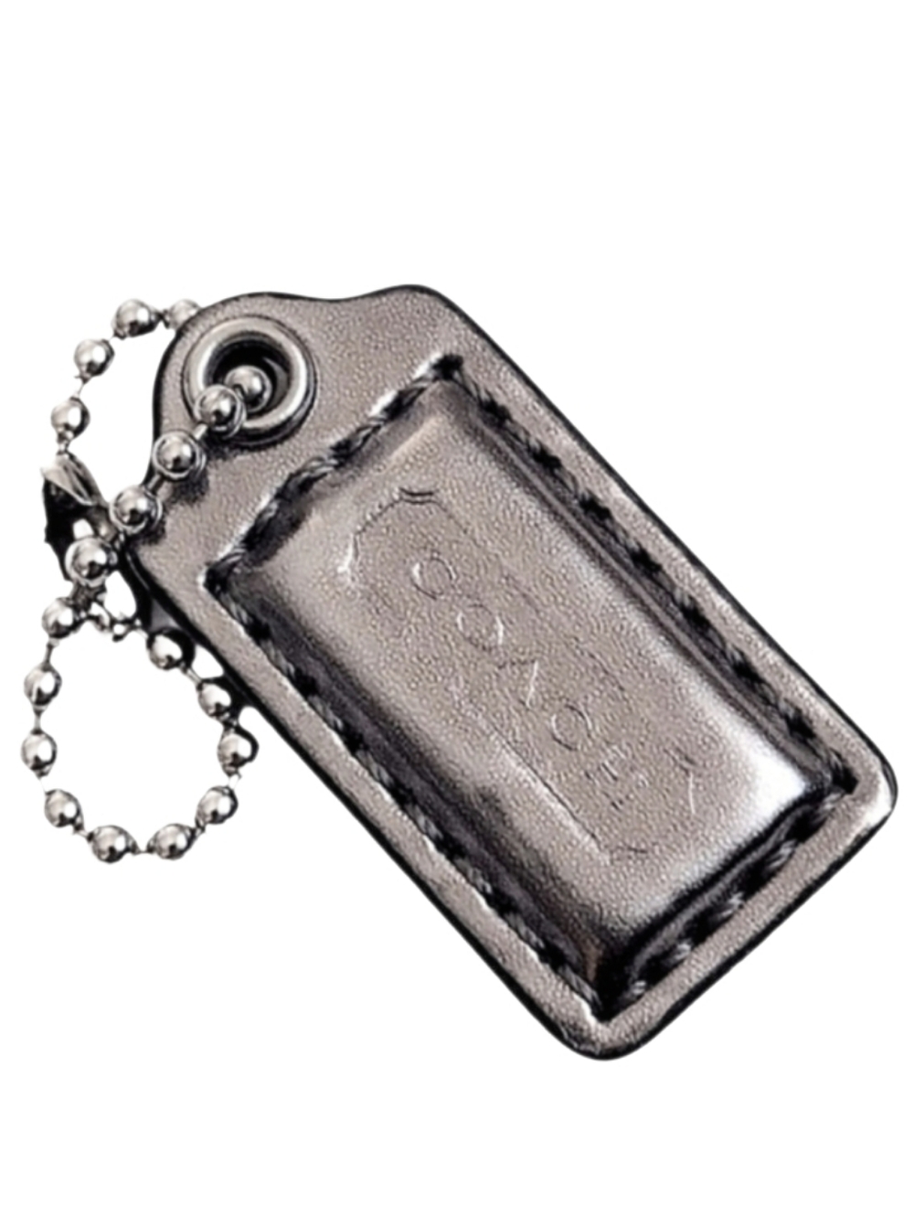 🖤 Coach 1.5" Y2K Metallic Gunmetal Silver Mirrored Mini Charm Hangtag Keychain